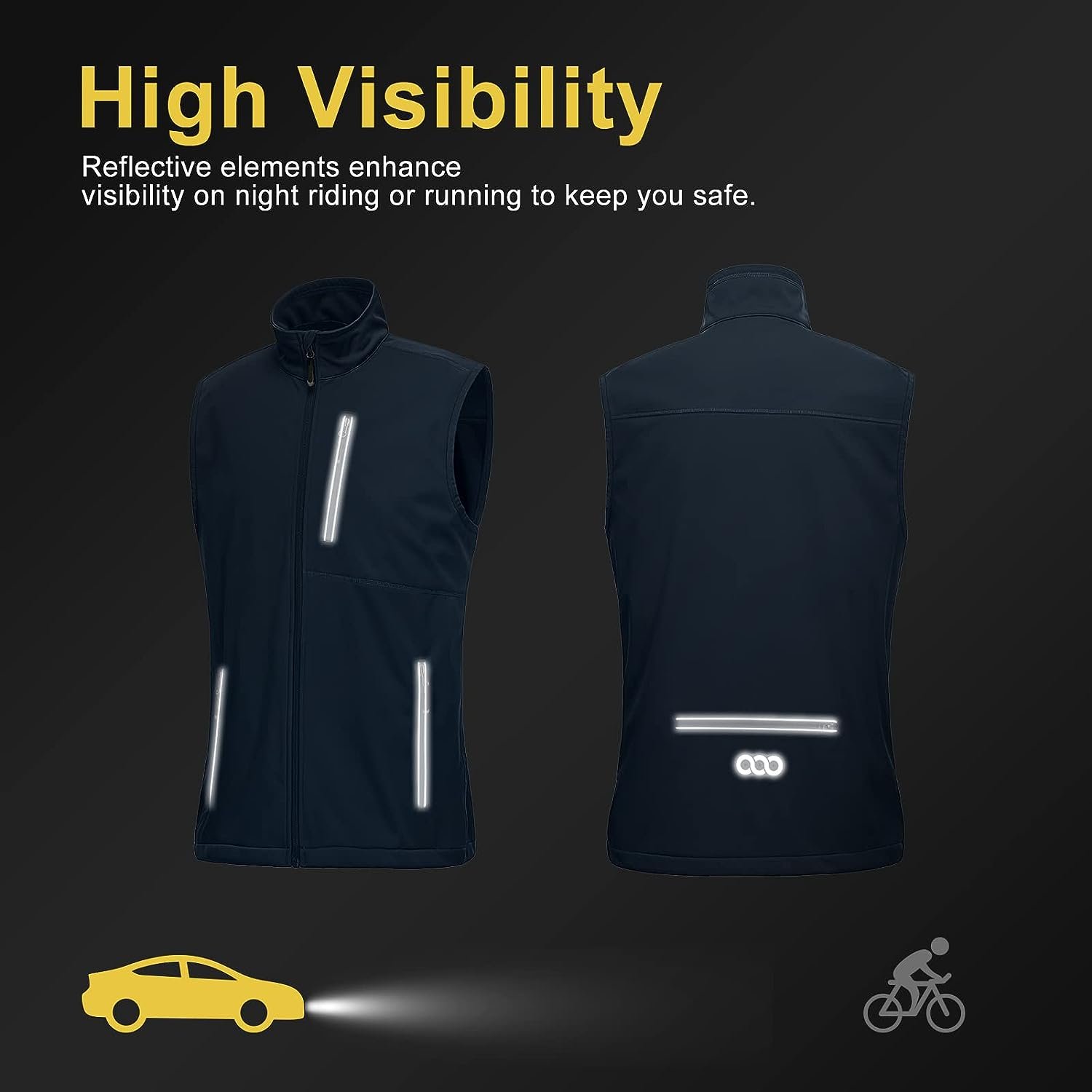 33,000ft Mens Windproof Lightweight Golf Vest Outerwear with Pockets, Softshell Sleeveless Jacket for Running Hiking Sports