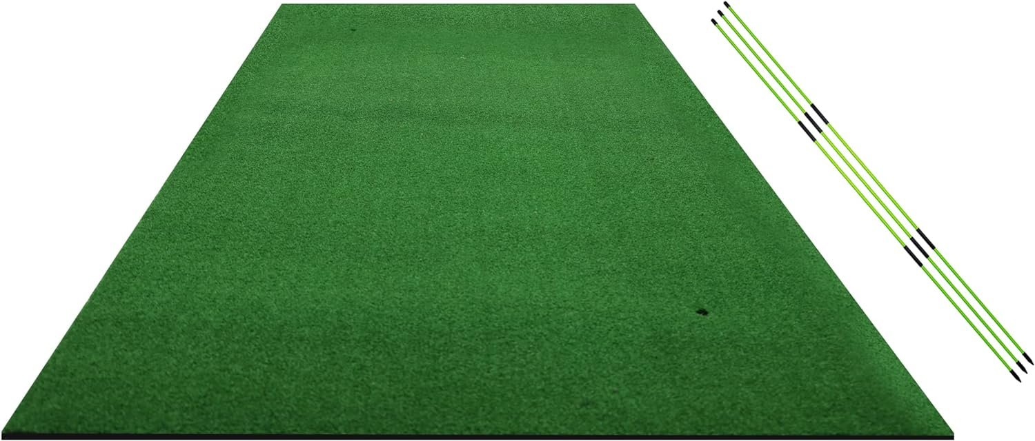 BalanceFrom Golf Hitting Mat with 3x Alignment Sticks, 5 x 3 Feet, 5mm or 15mm Thick Base Commercial Grade Synthetic Turf, No Rubber Tees Included