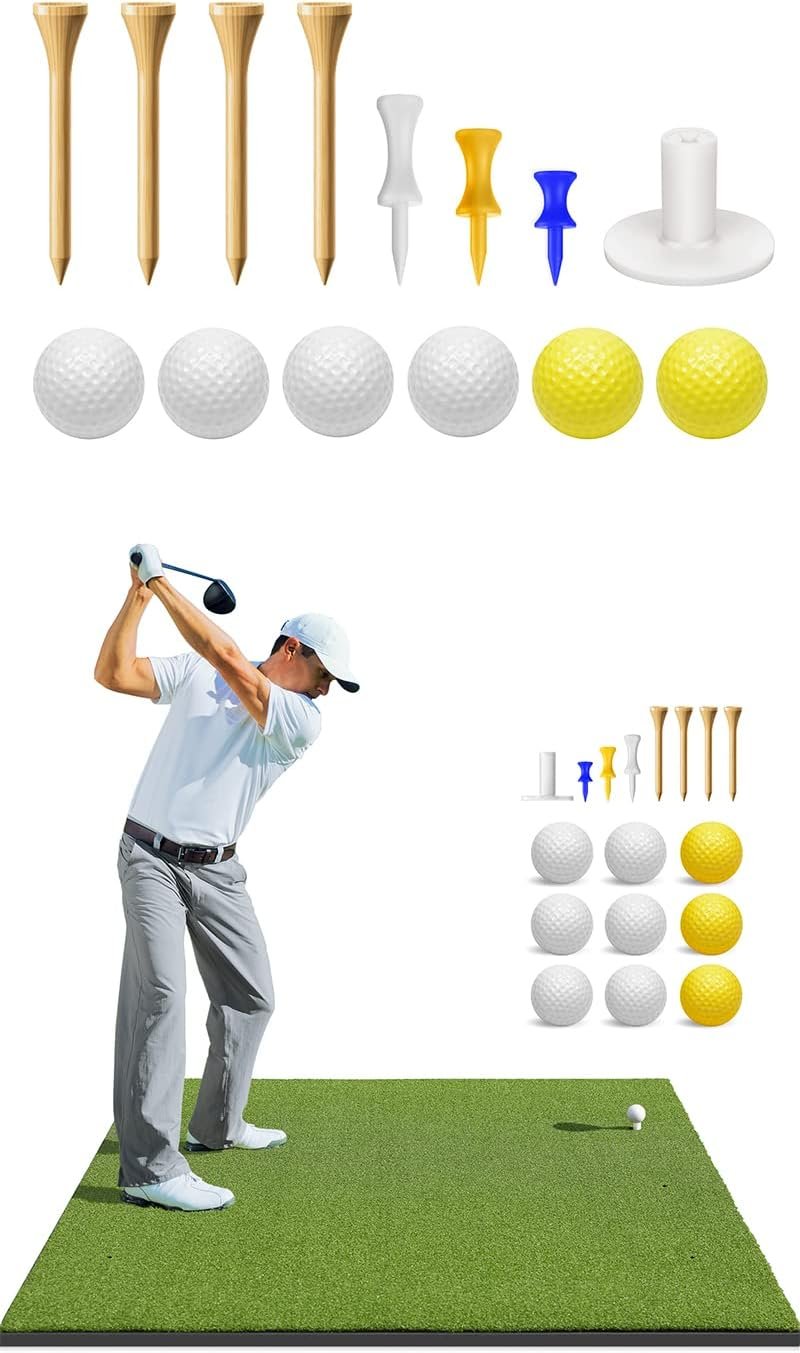 Bltend 15MM Artificial Turf Golf Hitting Mats + 6 Golf Practice Foam Balls 7 Golf Tees 1 Rubber Golf Tees