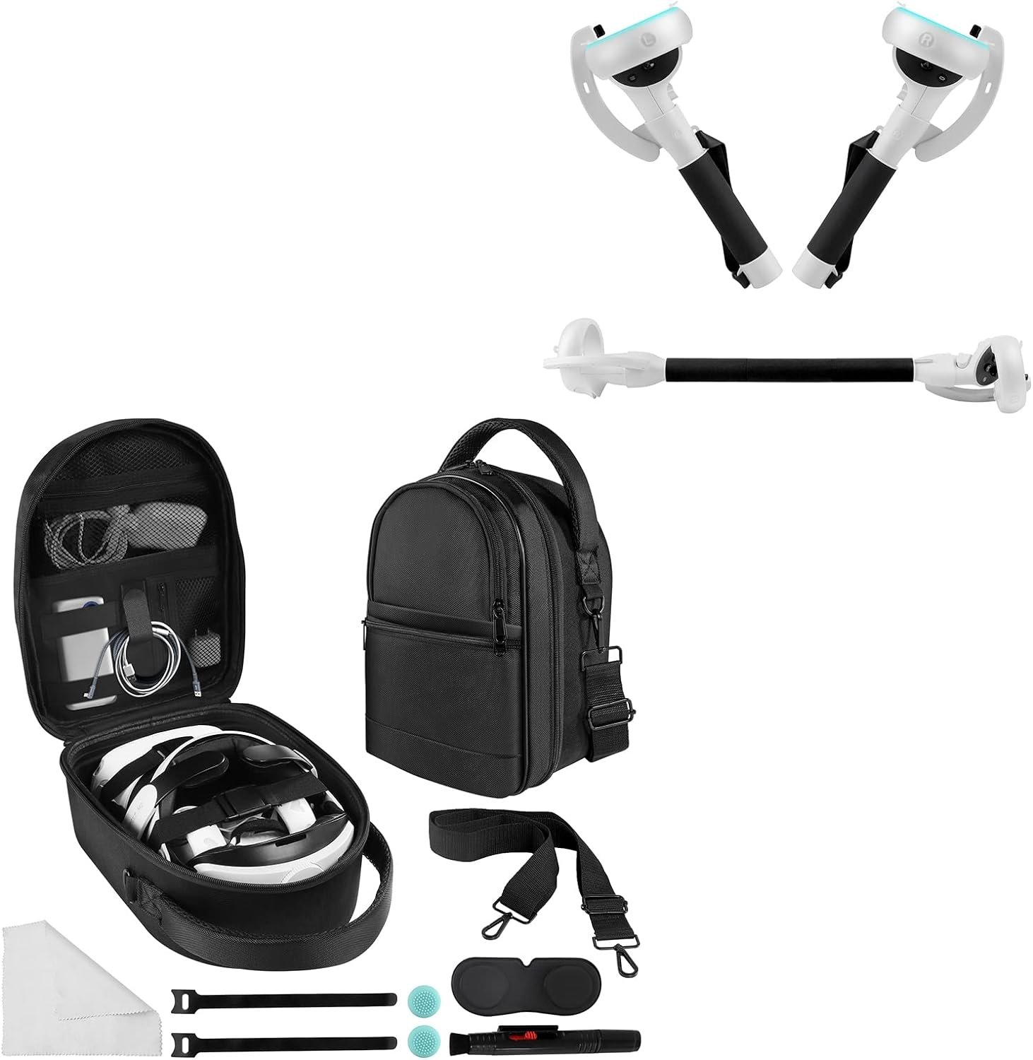 Carrying Case Fits Most Head Straps for Meta/Oculus Quest 2 + Controller Attachment Compatible with Meta/Oculus Quest 2 for Beat Saber Supernatural Gorilla Tag Golf Club Games