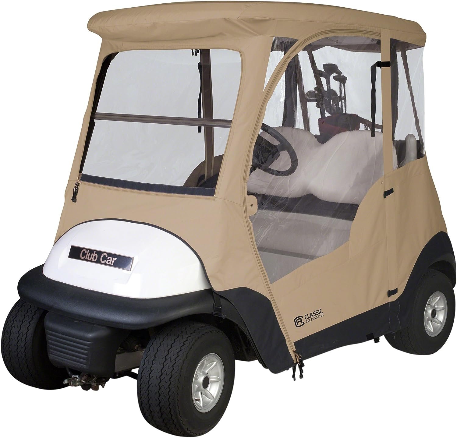 Classic Accessories Fairway Deluxe 4-Sided 2-Person Golf Cart Enclosure For Club Car, Tan