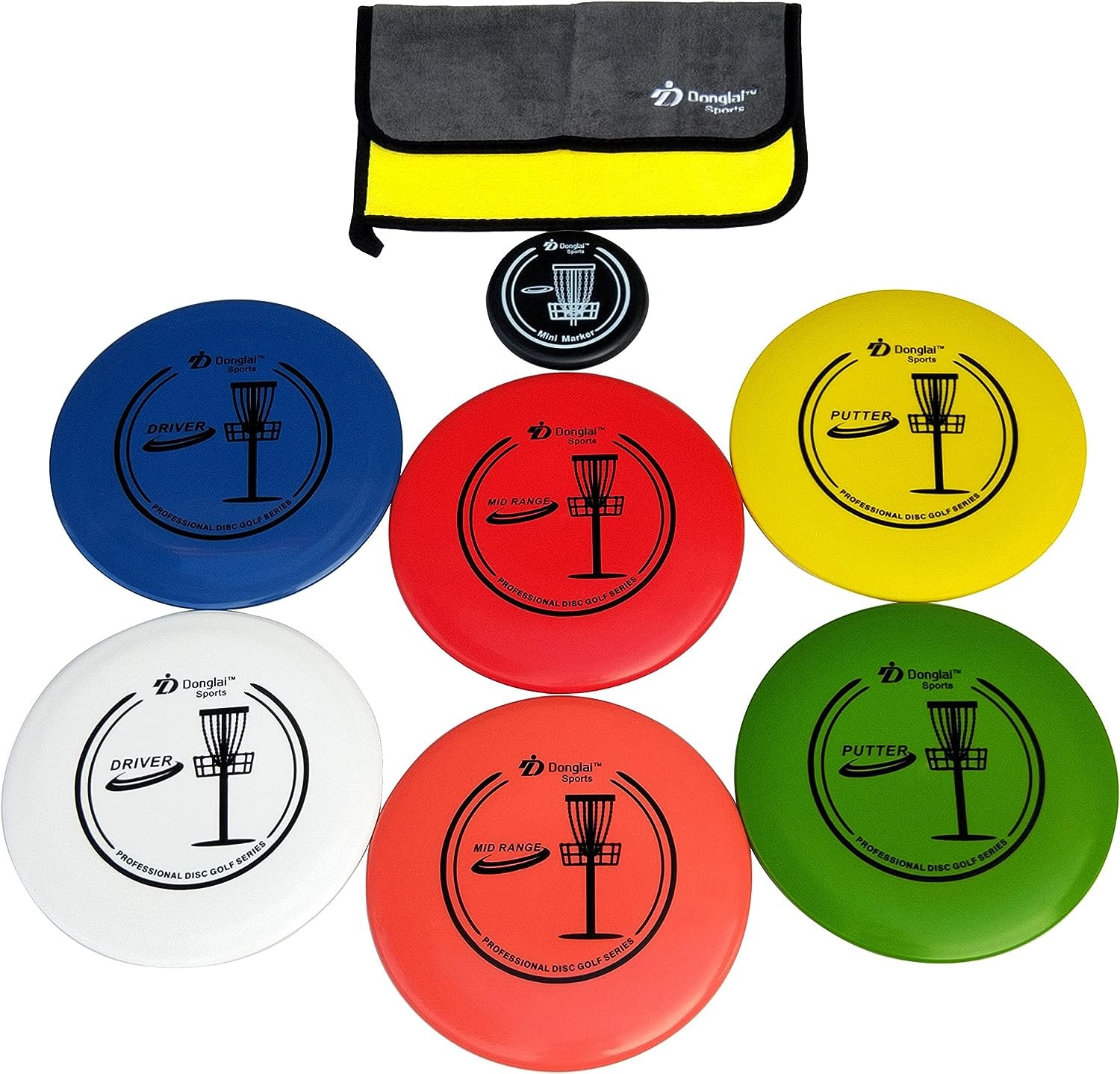 DDonglai Disc Golf Starter Set with 2pcs Driver, 2pcs Mid-Range, 2pcs Putter, 1pc Mini Marker and Towel