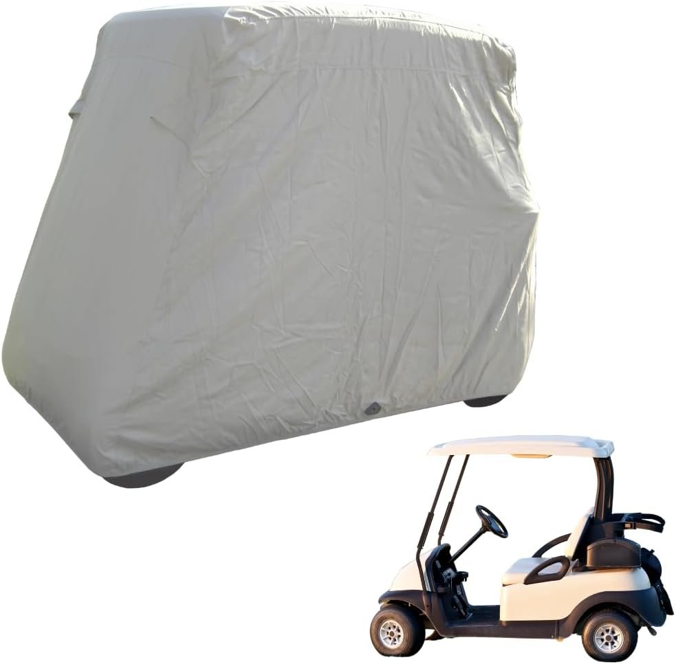 Deluxe 2 Seater Golf Cart Cover roof up to 58 (Grey, Taupe, Green, or Black), or Reversible Golf Cart Seat and Back Cover, Black and Taupe
