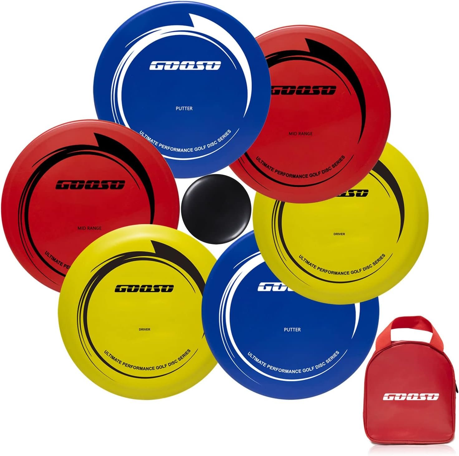 Disc Golf Set - Driver, Mid-Range and Putter Discs with Disc Golf Bag for Outdoor and Backyard, Comfortable Plastic, 6 Pack