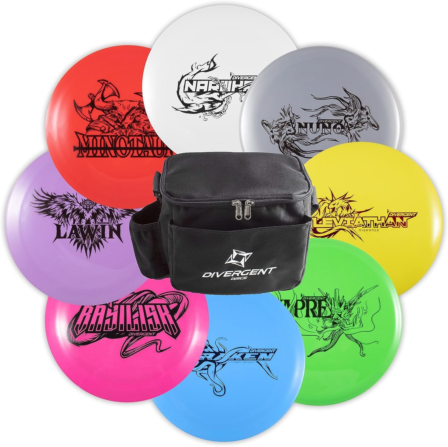 Divergent Discs 8-Disc Beginners Disc Golf Set with Starter Disc Golf Bag