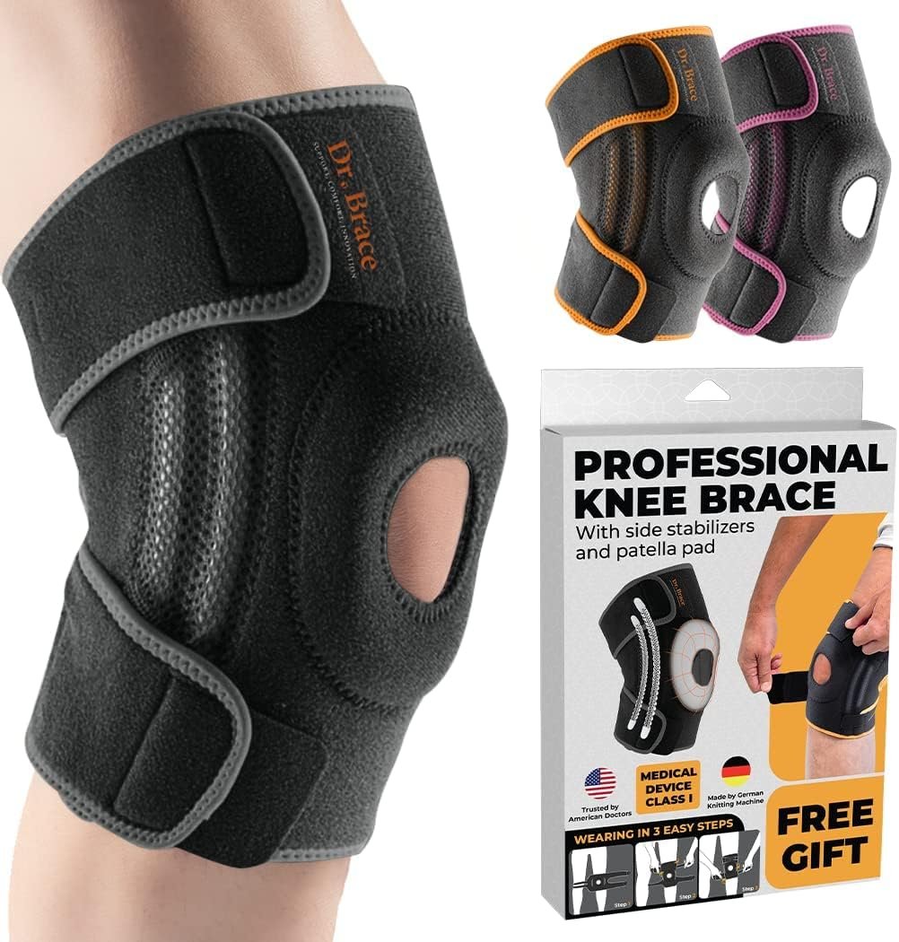 DR. BRACE ELITE Knee Brace with Side Stabilizers  Patella Gel Pads for Maximum Knee Pain Support and fast recovery for men and women-Please Check How To Size Video (Mercury, Large)
