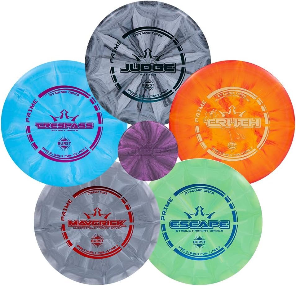 Dynamic Discs Prime Burst Disc Golf Starter Set | Beginners Frisbee Golf Set | Set Includes Disc Golf Putter, Midrange, Fairway Drivers, and Distance Driver | Colors Will Vary (5 Discs)