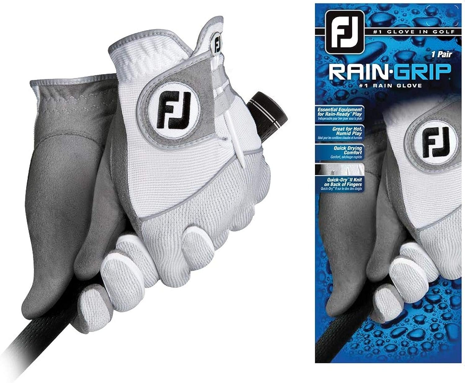 FootJoy Mens RainGrip Golf Gloves, Pair (White)