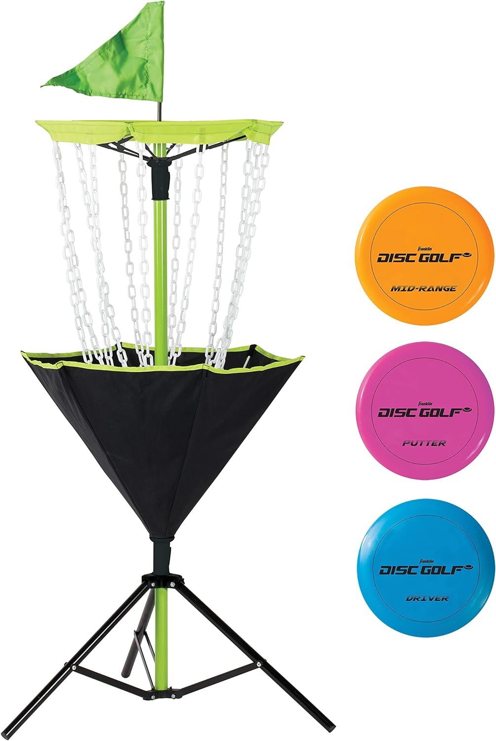 Franklin Sports Disc Golf Baskets - Portable Disc Golf Target with Chains Included - Disc Golf Basket Stand Equipment for Hole + Course Creation