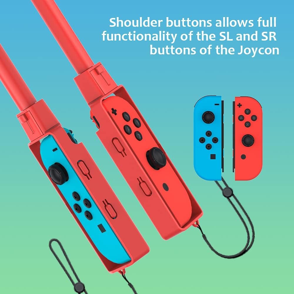 Golf Club for Mario Golf: Super Rush - Nintendo Switch Joy-con Accessories,Mini Golf Clubs Hand Grip Accessories with Wrist Strap for Joy Cons - 2 Pack (Red  Blue)
