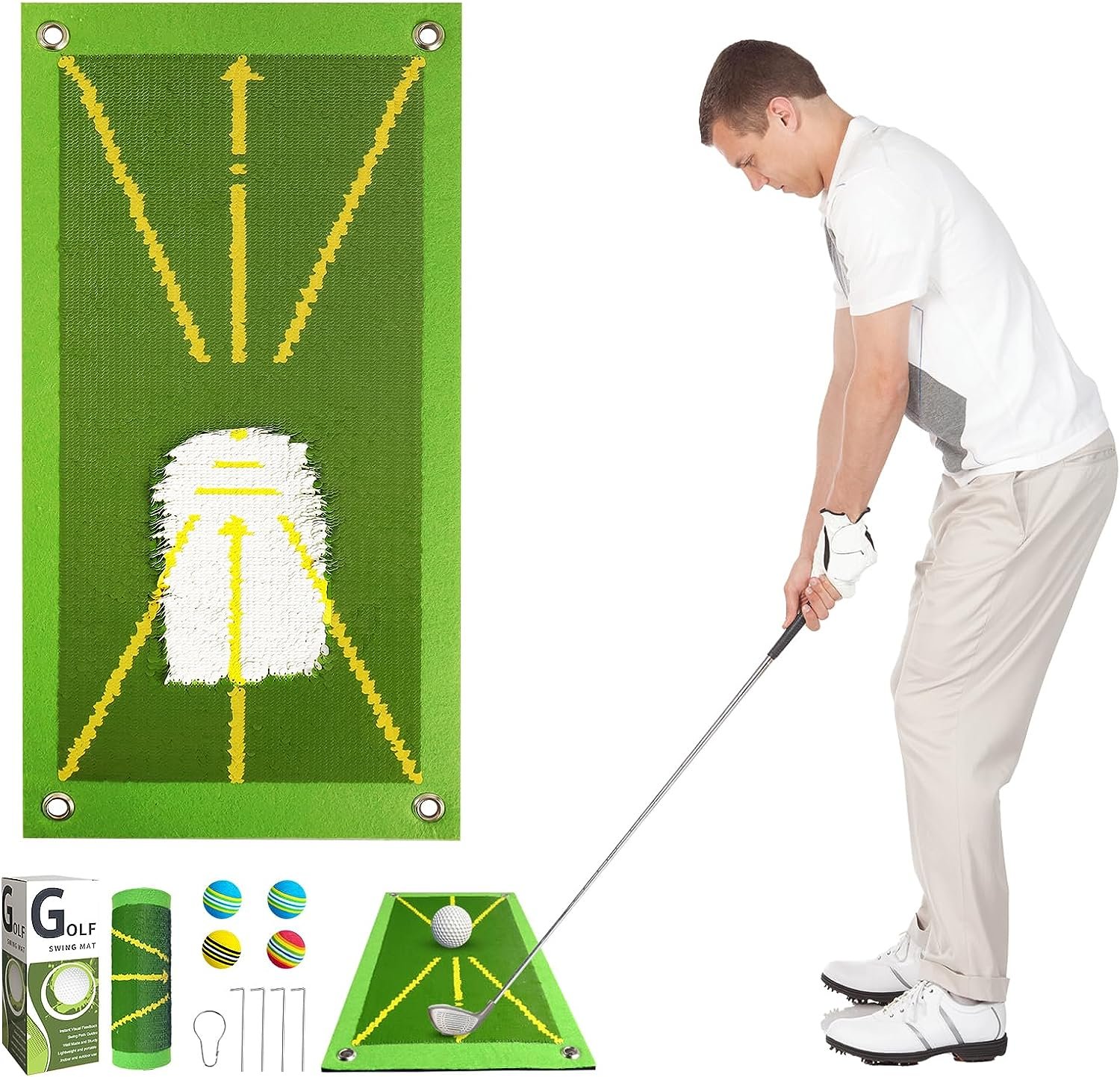 Golf Training Mat for Swing Detection - Path Visual Feedback Golf Hitting Mat - Premium Golf Practice Mats - Golf Mats Practice Outdoor Indor