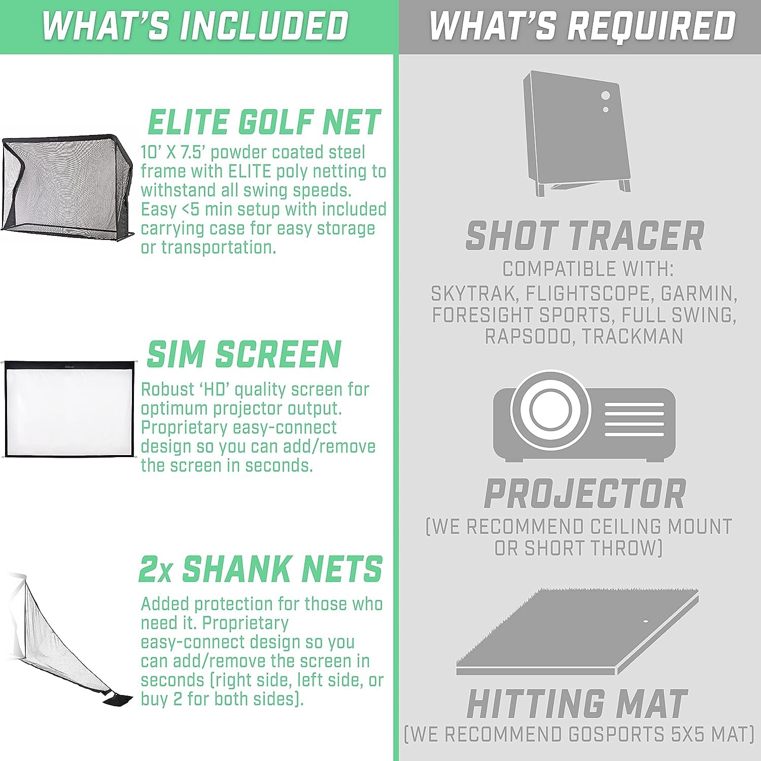 GoSports Golf Simulator Practice Bundle - Choose 10 or 7 Size
