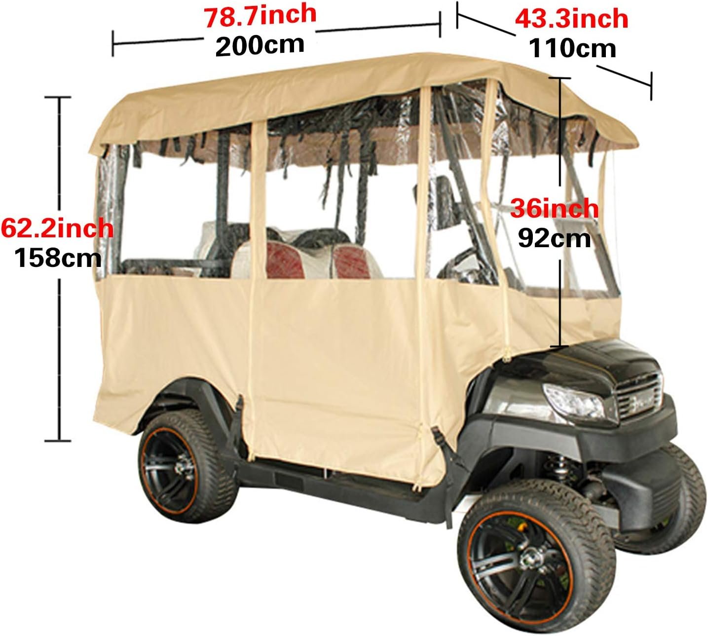 Happybuy Golf Cart Enclosure, 4-Person Golf Cart Cover, 4-Sided Fairway Deluxe, 300D Waterproof Driving Enclosure with Transparent Windows, Fit for EZGO, Club Car, Yamaha Cart (Roof Up to 78.7L)