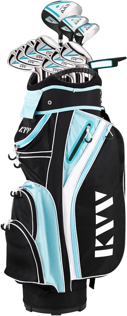 KVV Women’s Complete Golf Clubs Package Set Includes Driver, Fairway, Hybrid, 5#-P# Irons, Putter, Cart Bag, Head Covers, Right Handed