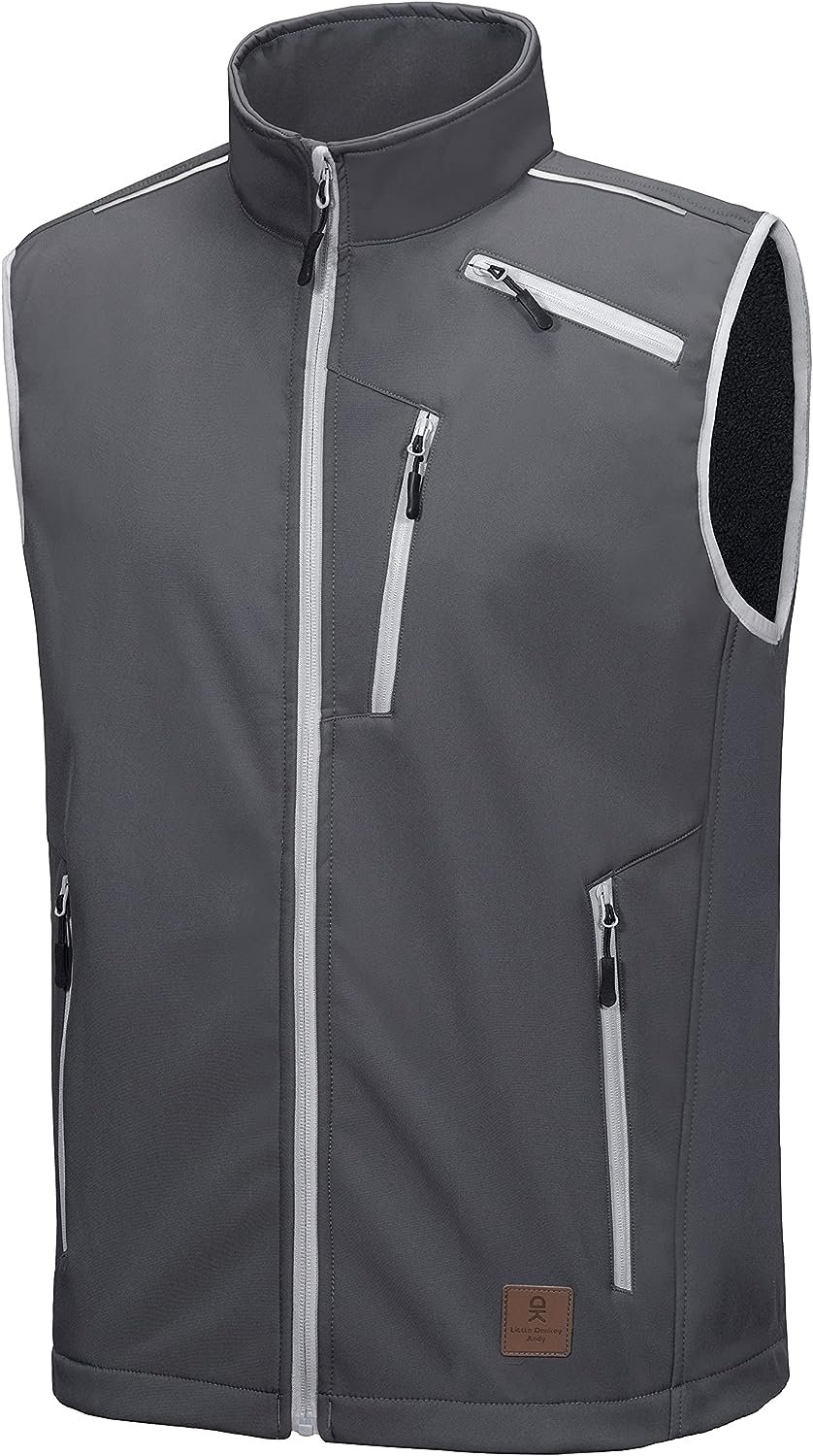 Mens Lightweight Fleece Lined Softshell Vest Windproof Sleeveless Jacket for Hiking Travel Golf