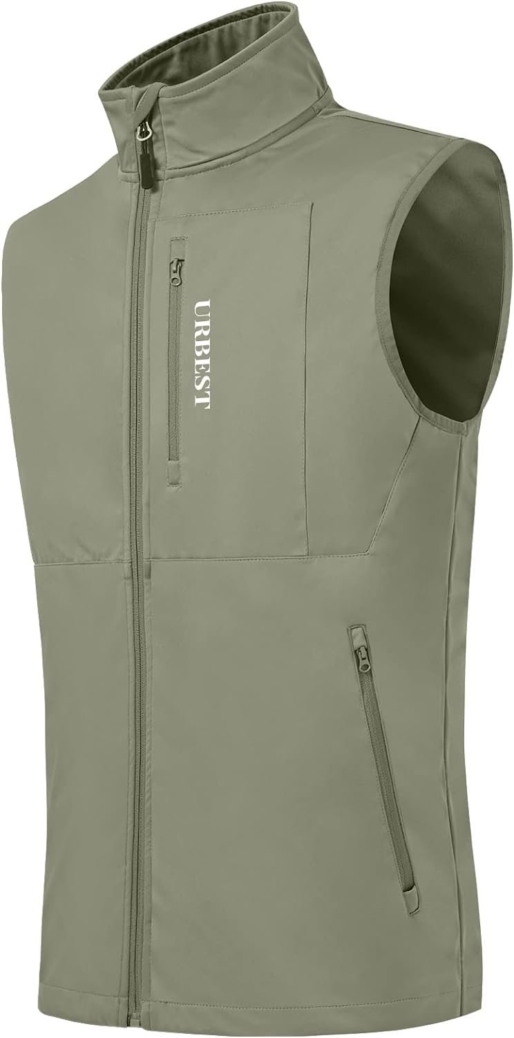 Mens Lightweight Softshell Vest Golf Hiking Travel Windproof Sleeveless jacket with Pockets