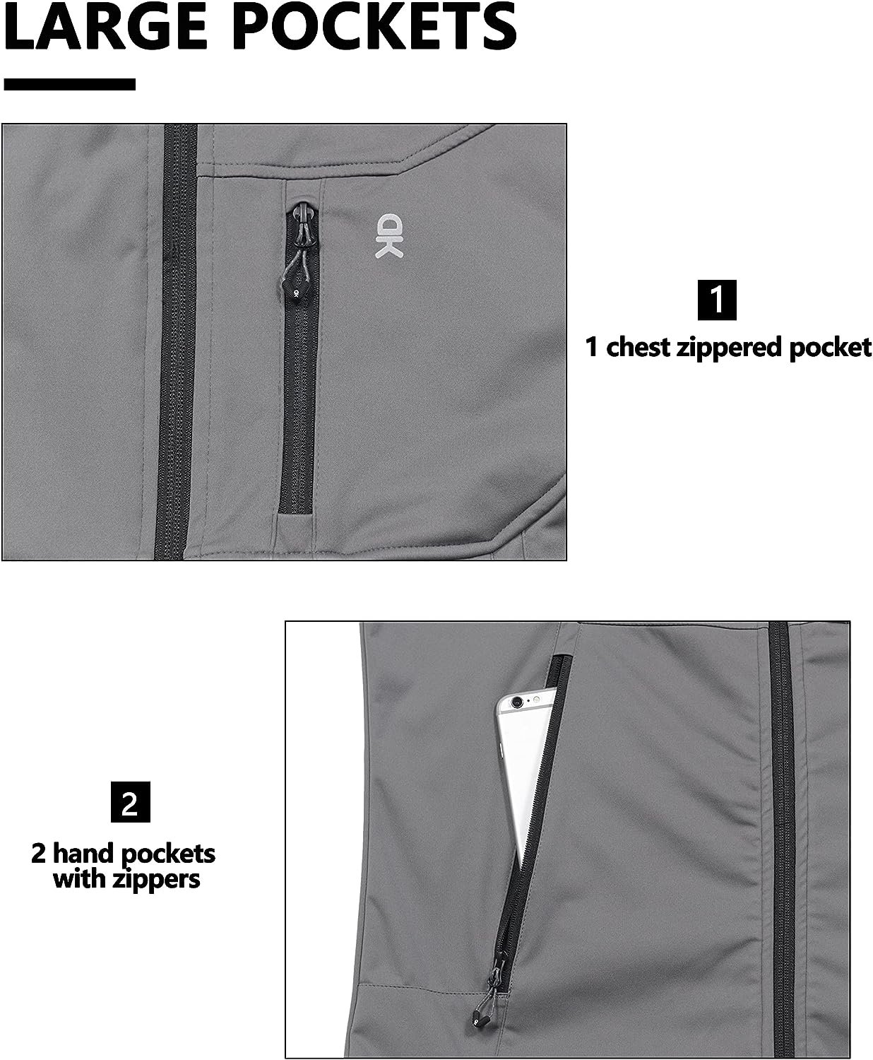 Mens Lightweight Softshell Vest Windproof Sleeveless Jacket for Travel Hiking Running Golf