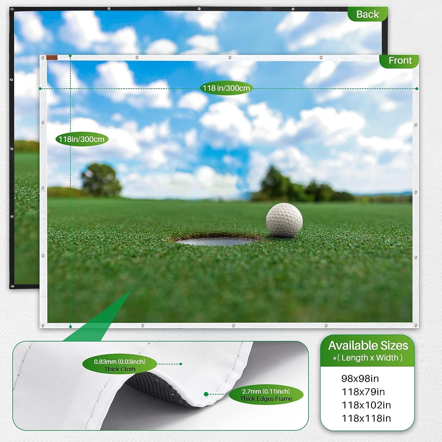 METGID Golf Simulator Impact Screen for Golf Training,16pcs Grommet Holes Family Indoor Series Available in 4 Sizes