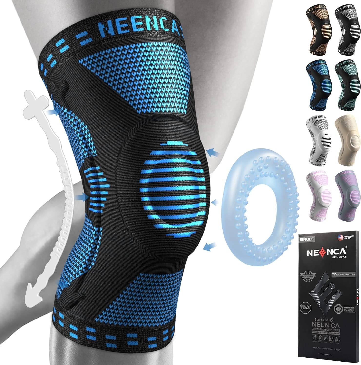 NEENCA Professional Knee Brace, Compression Knee Support with Patella Gel Pad  Side Stabilizers, Medical Knee Sleeve for Pain Relief, ACL,PCL, Meniscus, Injury Recovery, Arthritis, Sports, Workout...