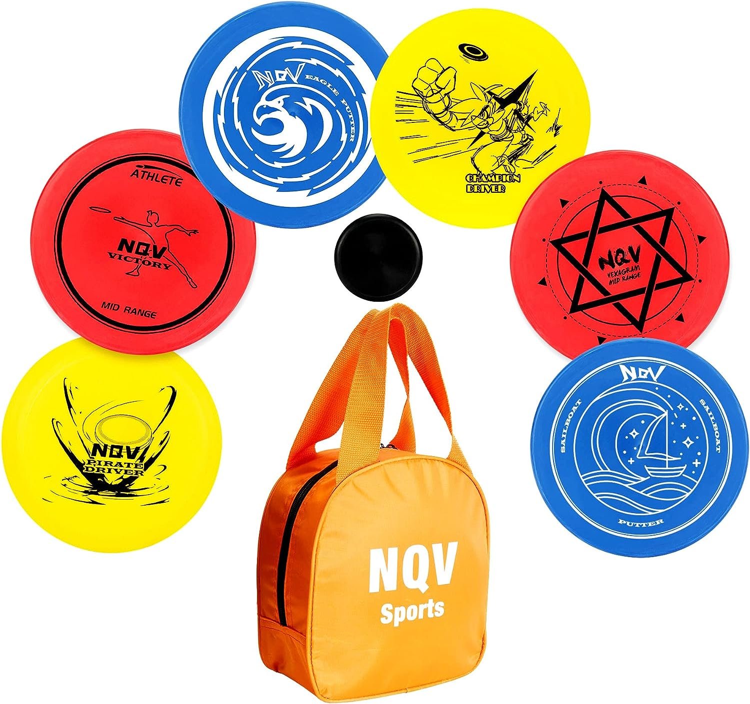 NQV Disc Golf Set with Bag,Disc Golf Beginner Set,6 PCS Flying Discs with Putters Drivers Mid Ranges+1 Disc Golf Bag for Beginners