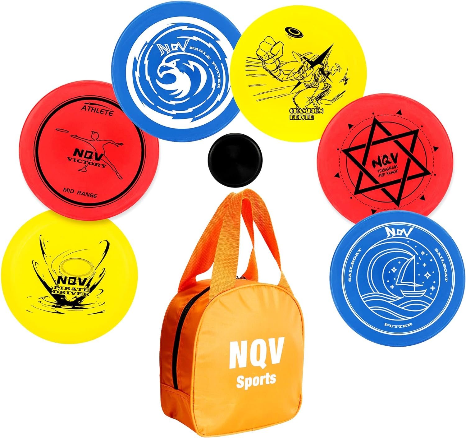 NQV Disc Golf Set with Bag,Disc Golf Beginner Set,6 PCS Flying Discs with Putters Drivers Mid Ranges+1 Disc Golf Bag for Beginners