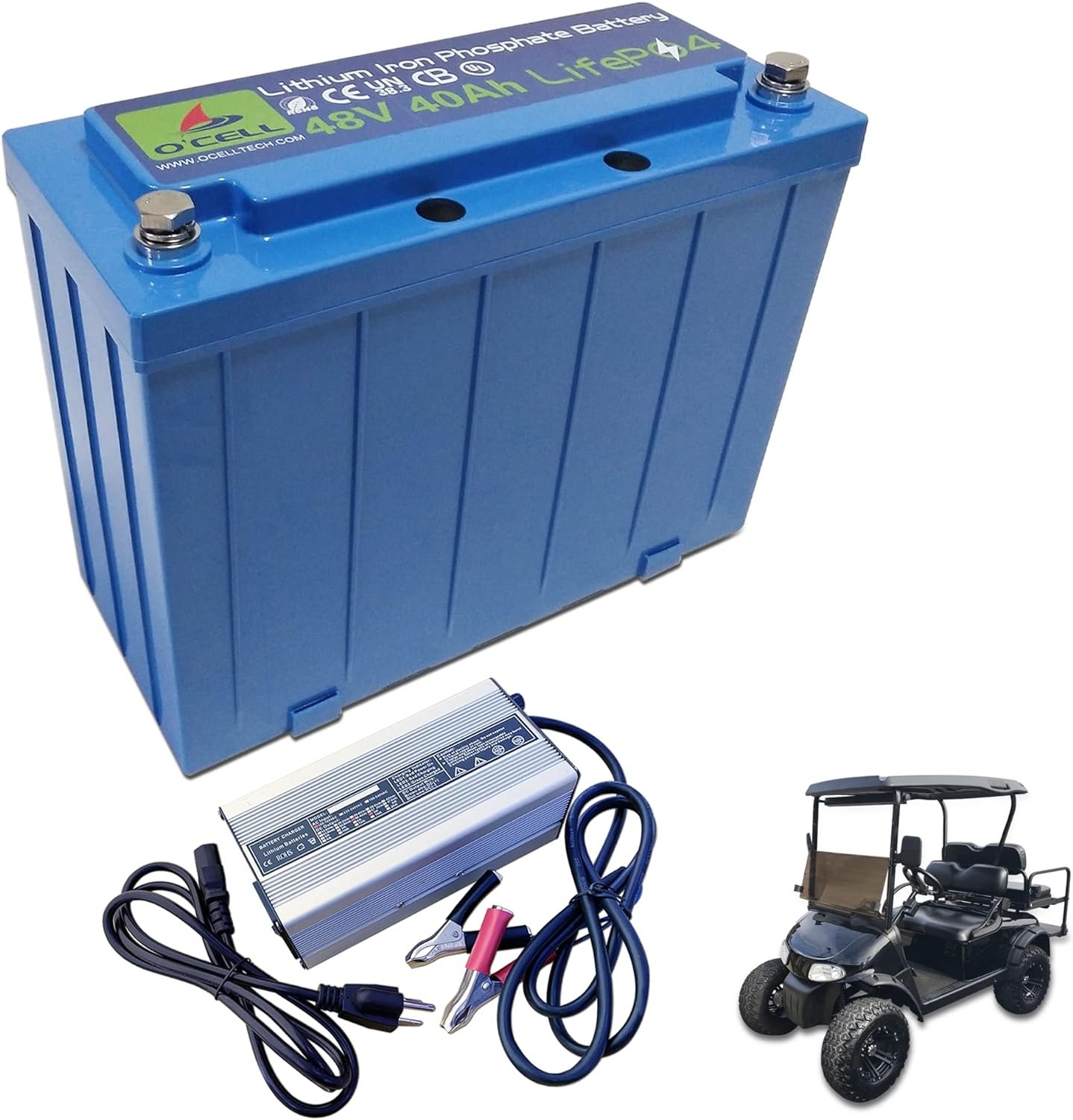 OCELL [2-3 Days Delivery] 48V 40Ah LiFePO4 Lithium Deep Cycle Battery 10 Years Lifespan + 58.4V 5A Charger, 4096W Power Rechargeable Battery for Golf Cart, Club Car, Summer Off-Grid Outages, RV, Boat