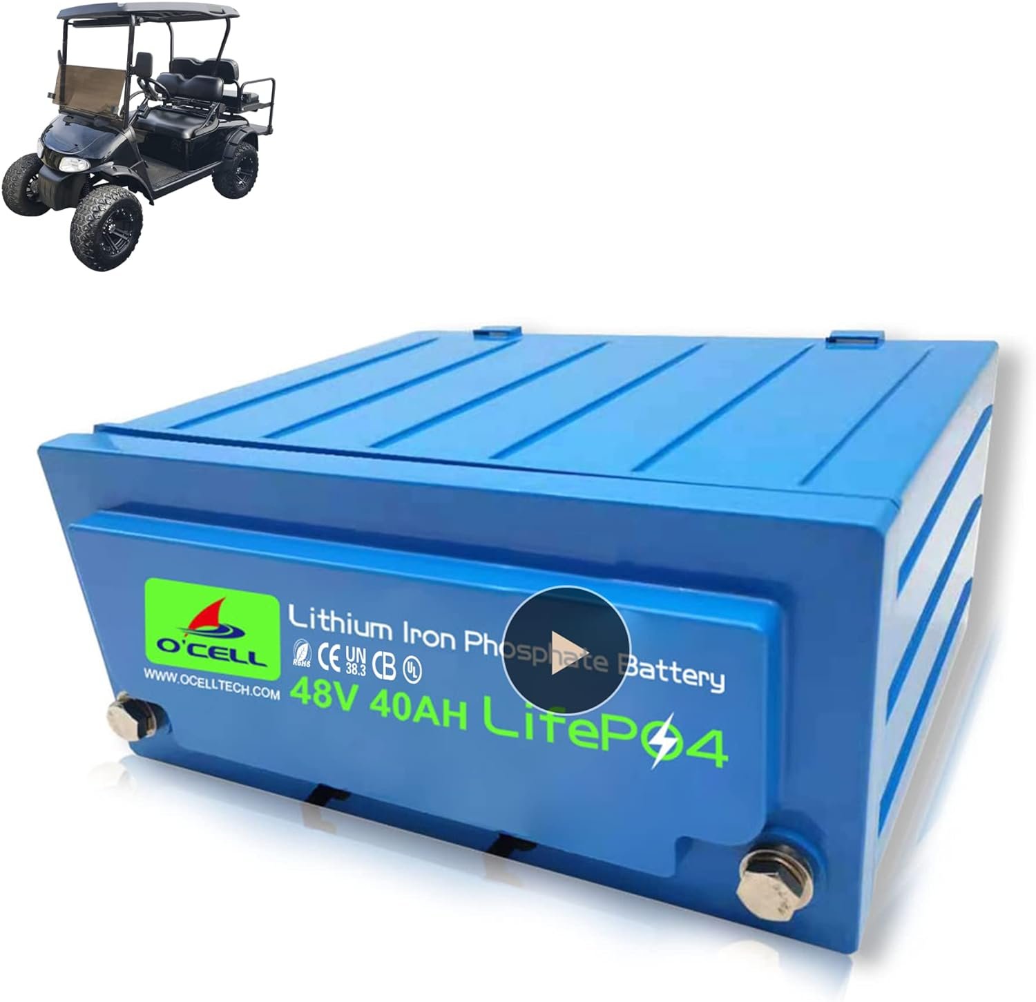 OCELL Official [2-3 Days Delivery] 48V 40Ah Lithium Iron Phosphate Battery with 80A BMS Board, LiFePO4 Battery 10+ Years Lifetime, for Golf Cart 4096W Power, Marine, RVs, Solar Off-Grid, Grid Outages
