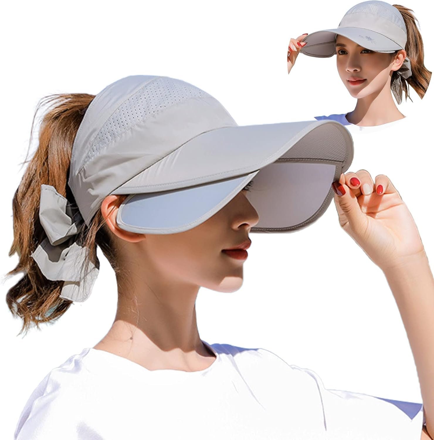 Peicees Wide Brim Visor Hat for Women Golf Visor Cap Sun Protection Hat for Beach Garden Tennis Running Sunshade Hat