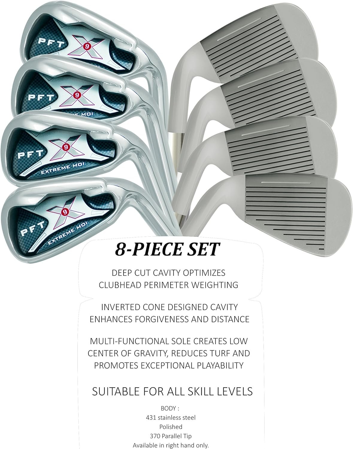 PFT X9 High Moi Extreme 9 Iron Set Golf Clubs Custom Made Right Hand Regular R Flex Steel Shafts Complete Mens Irons Ultra Forgiving OS Oversized Wide Sole Ibrid Club