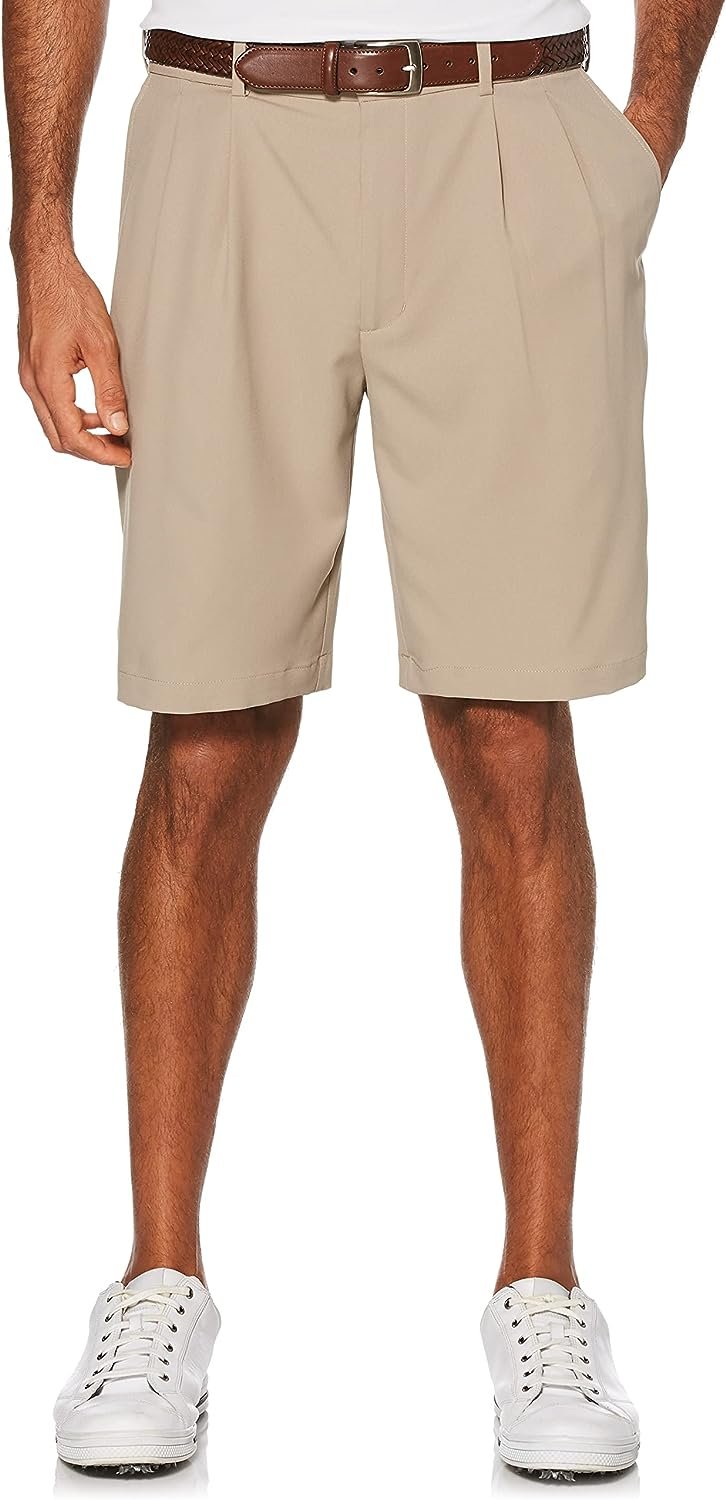 PGA TOUR Mens Double Pleat Golf Short with Active Waistband, 9 Inseam