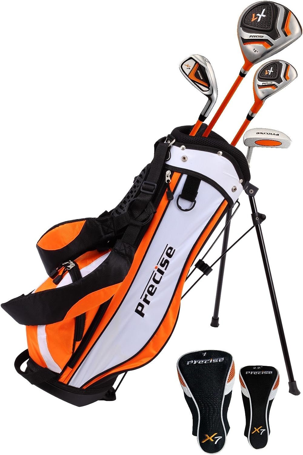 Precise Distinctive Left Handed Junior Golf Club Set for Age 3 to 5 (Height 3 to 38), Set Includes: Driver (15), Hybrid Wood (22, 7 Iron, Putter, Bonus Stand Bag  2 Headcovers