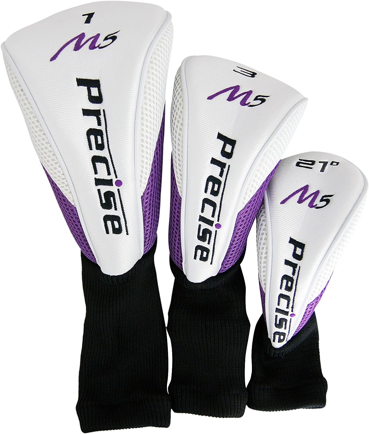Precise M5 Ladies Womens Complete Right Handed Golf Clubs Set Includes Titanium Driver, S.S. Fairway, S.S. Hybrid, S.S. 5-PW Irons, Putter, Stand Bag, 3 H/Cs Purple