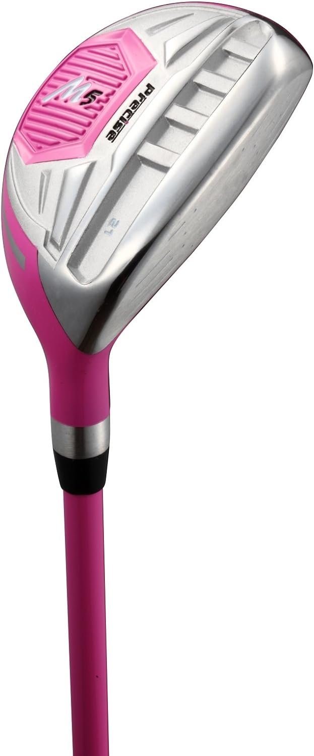 Precise M5 Ladies Womens Complete Right Handed Golf Clubs Set Includes Titanium Driver, S.S. Fairway, S.S. Hybrid, S.S. 5-PW Irons, Putter, Stand Bag, 3 H/Cs Pink