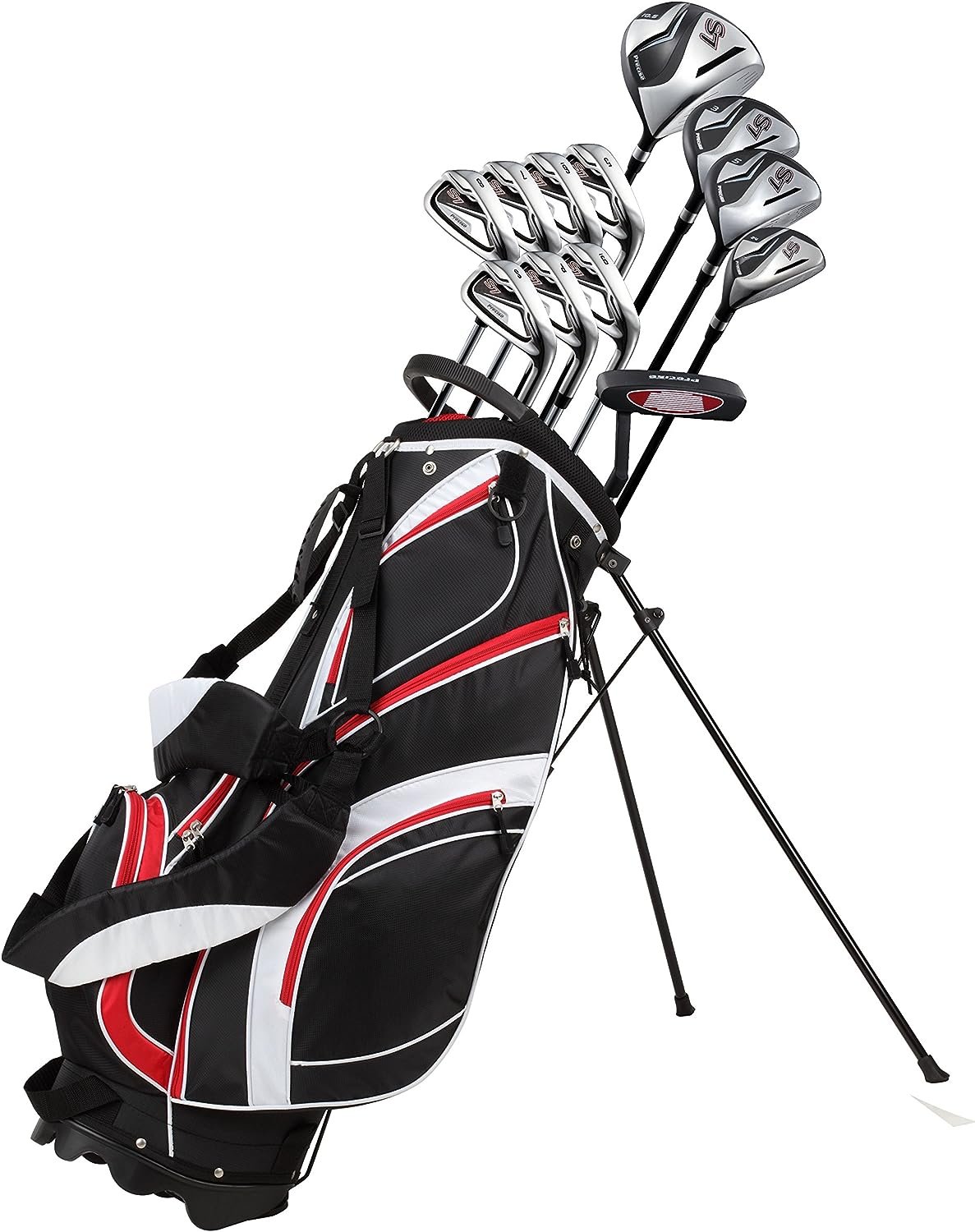 Precise Mens Right Handed Complete Golf Club Set, Superlite Graphite Shafts for Woods and True Temper Steel Shafts for Irons, Bonus Sand Wedge, Plus More, Black/Red, (78000-Red-MRH)