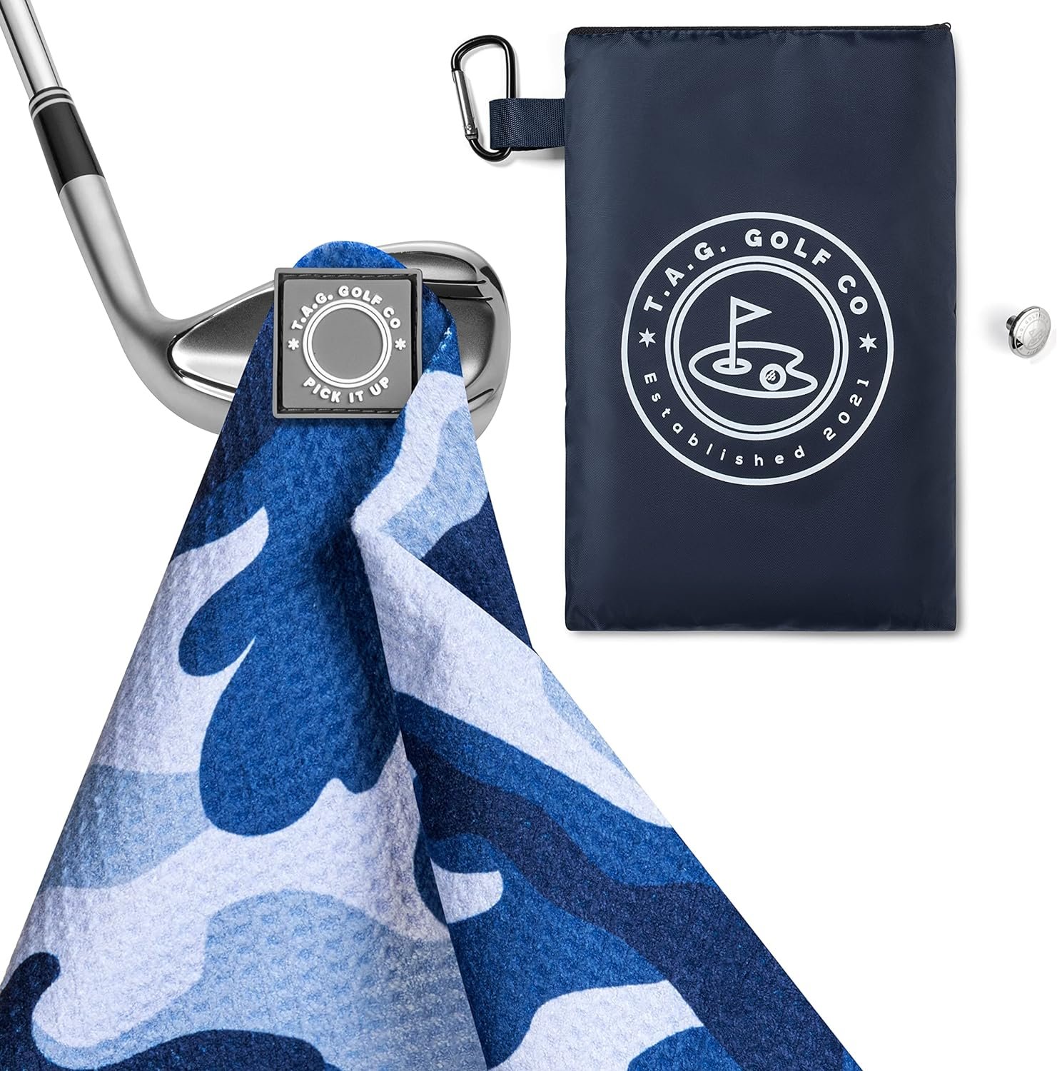 TAG Golf Co Magnetic Golf Towel - Signature Size - Camo Series - Blue Steel - Golf Training Aid - Industrial Strength Magnet - Stick it to Your Club or Putter