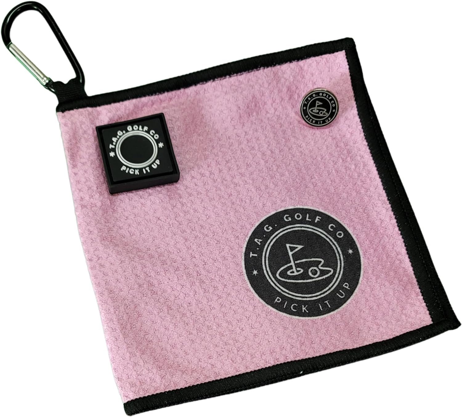 TAG Golf Co Small Magnetic Golf Towel -Stick it to Your Club or Putter - Microfiber Golf Towel - Perfect Size for Pocket- 6 x 6 - Golf Ball Cleaner -Portable-Sidekick Series (Pink)