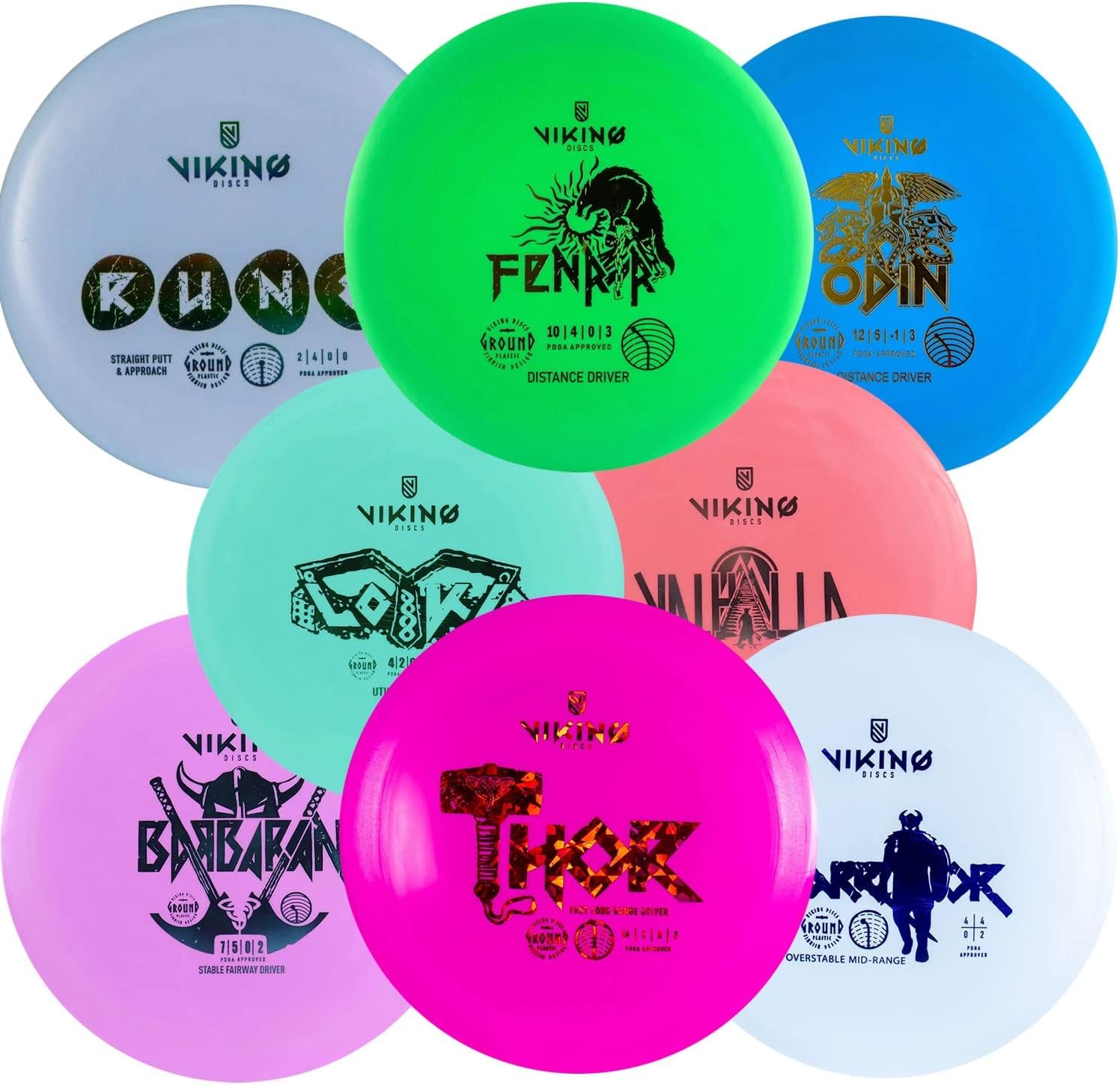 Viking Discs Original Disc Golf Set - 8 Frisbee Discs for Any Distance, PDGA Approved - Putter, Mid-Range, Fairway Driver, Distance Driver – Frisbee Golf Discs Set for Beginners and Professionals