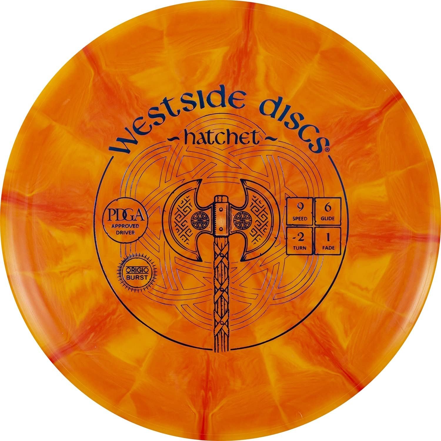 Westside Discs Origio Burst Hatchet Fairway Disc Golf Driver | Great for Beginners | Easy to Throw Frisbee Golf Disc | 170g Plus | Stamp Color and Burst Pattern Will Vary