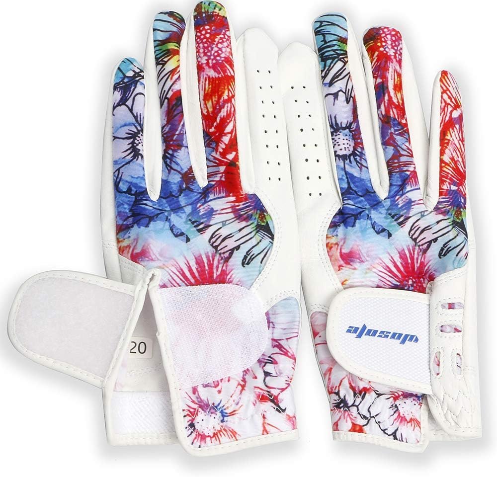 wosofe Golf Glove Women Ladies Pair Cool Leather Both Hand Summer Floral Colorful Breathable Sport Gloves