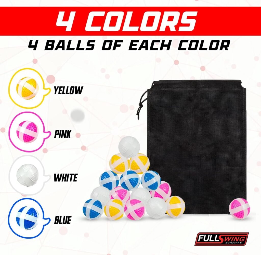 Full Swing Sports – Pack of 16 Realistic Plastic Velcro Golf Balls for Chip Off Challenge - Premium Sticky Balls for Velcro Dart Board Games - Authentic Golf Ball Design for Enhanced Game Experience