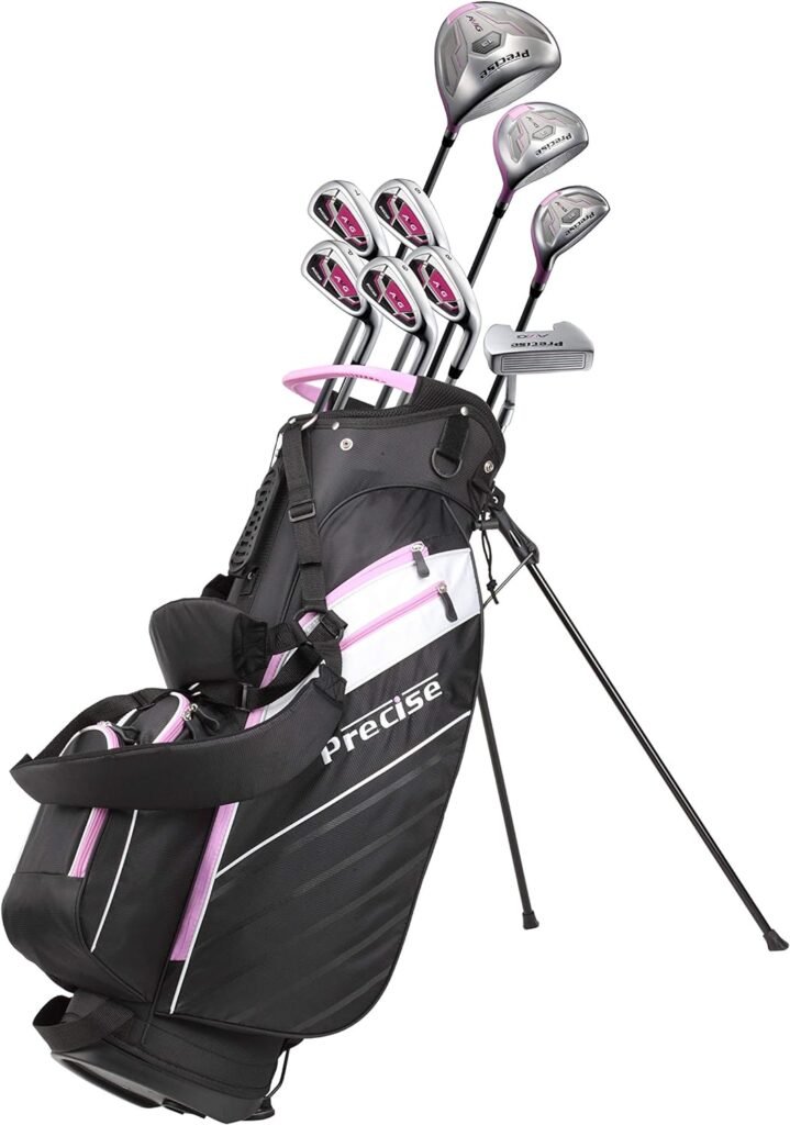 Precise AMG Ladies Womens Complete Golf Clubs Set Includes Driver, Fairway, Hybrid, 6-PW Irons, Putter, Stand Bag, 3 H/Cs - Choose Color and Size!