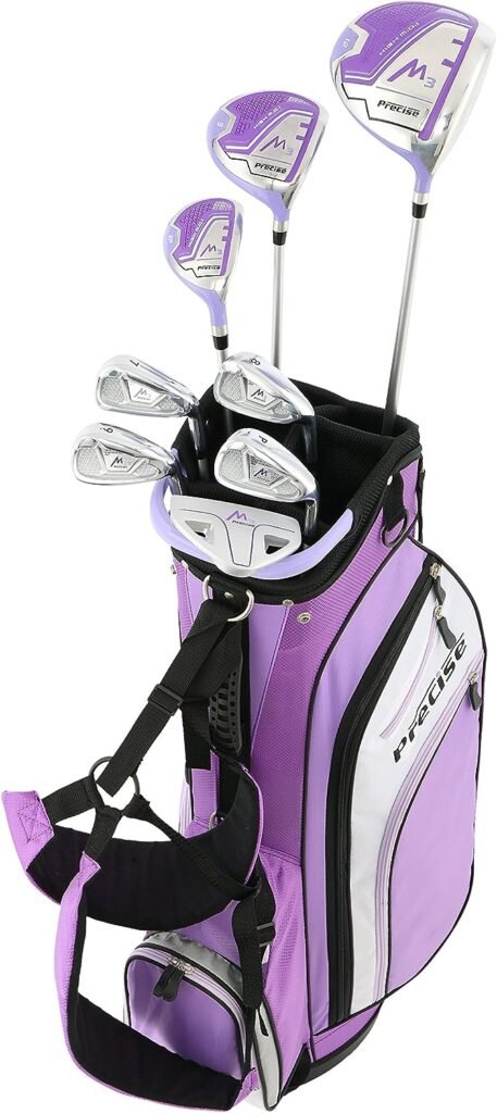 Precise M3 Ladies Womens Complete Golf Clubs Set Includes Driver, Fairway, Hybrid, 7-PW Irons, Putter, Stand Bag, 3 H/Cs Purple - Regular, Petite or Tall Size!