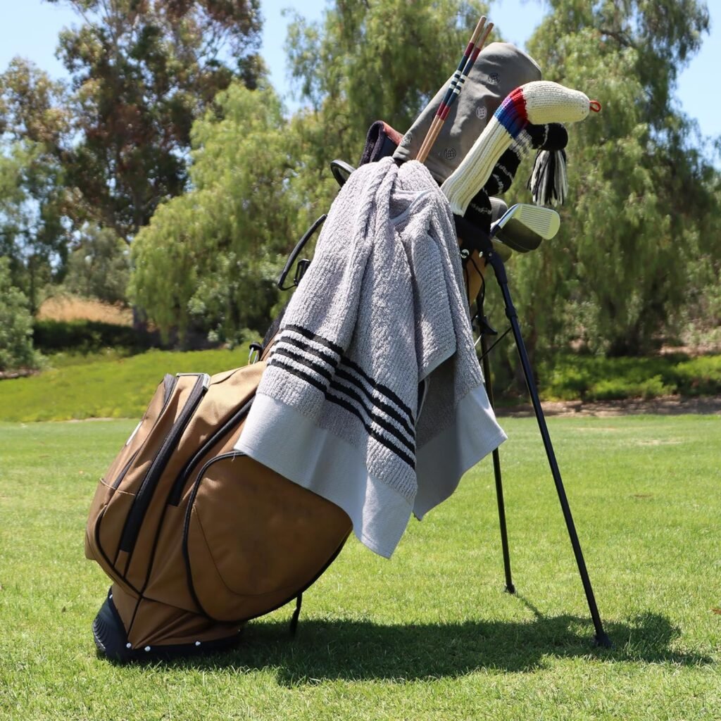 The Tour Towel | Large Golf Caddy Towel Terry Cloth, Absorbent 19 x 44, Center Cut, Perfect Hang Golf Cart Accessory and Golf Bag, Grey with Black Stripes